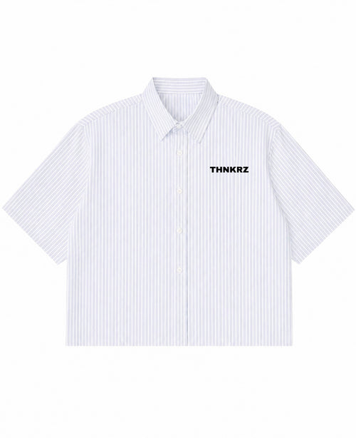 Blue Striped Oxford Boxy Shirt Front Design
